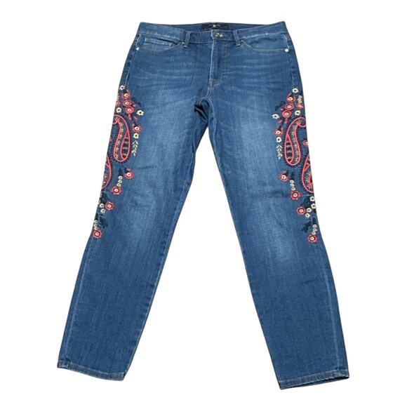 Tommy Hilfiger Jeans Tribeca Cropped Ankle Floral Paisley Embroidery Mid Rise 8 - Picture 1 of 5
